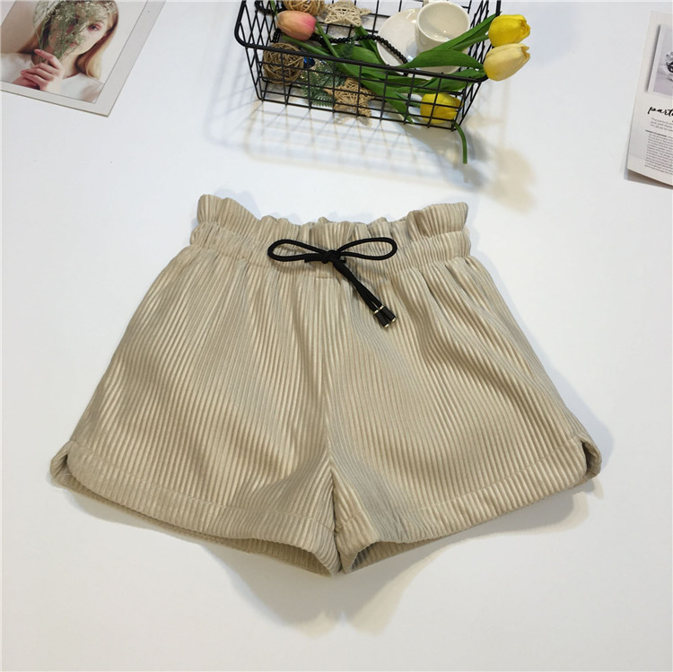 Thời trang slim 2018 phiên bản Hàn Quốc mới của quần lửng dây rút cao ngang eo nhung kẻ sọc nữ mùa thu đông quần thể thao nữ 