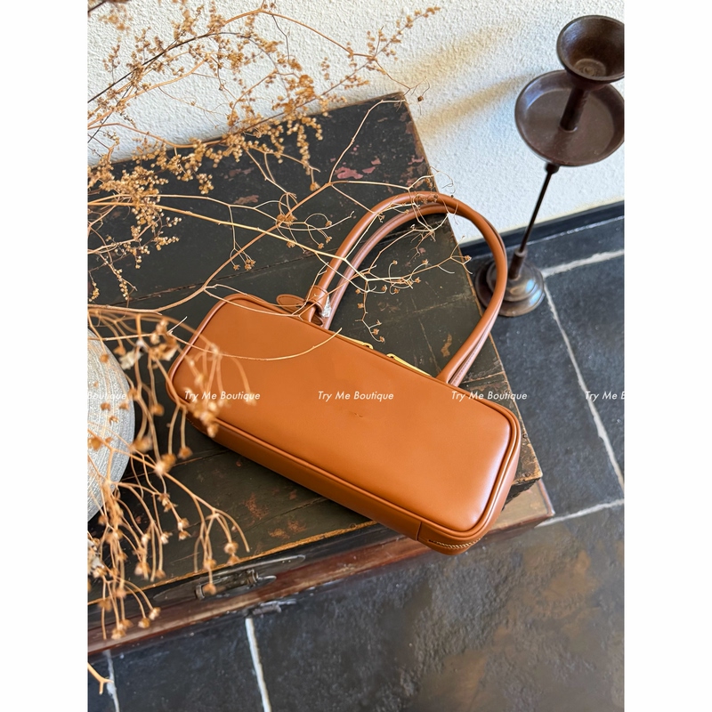 Try Me! Vintage Old Money Beau Long Handle Tote Shoulder Bowling Bag Briefcase Cowhide/Canvas