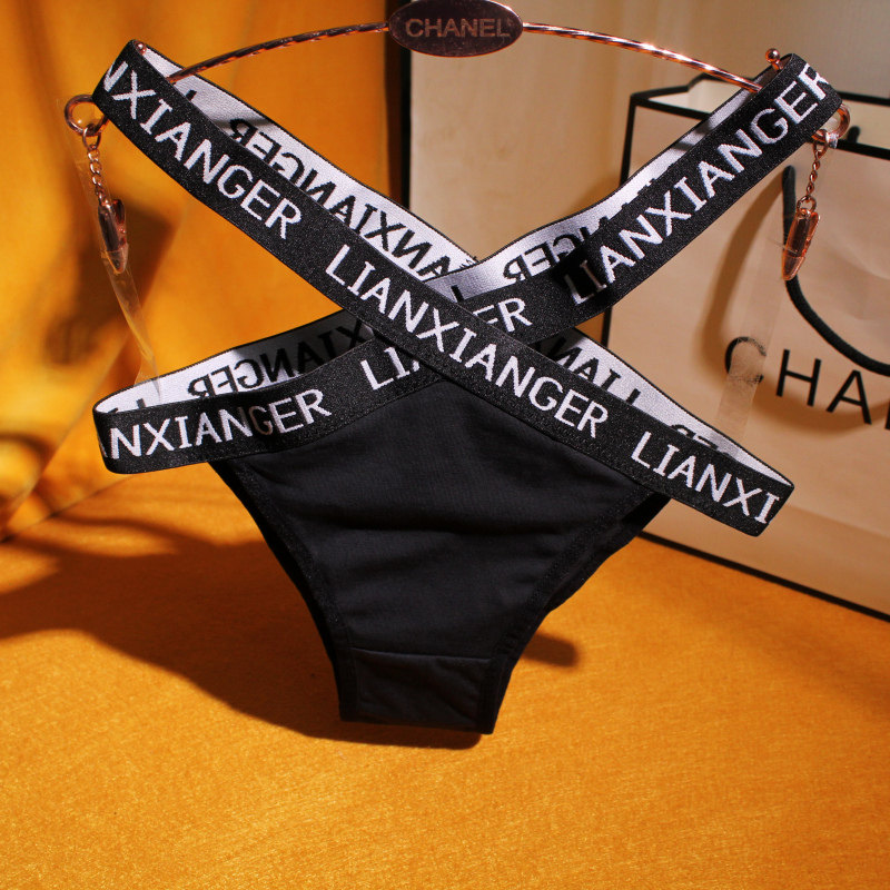 Good stock Sexy Pure Cotton Briefs HOT BLACK WHITE MID LOW WAIST LADY LACE LETTERS CROSS TRIANGLE PANTS HEAD