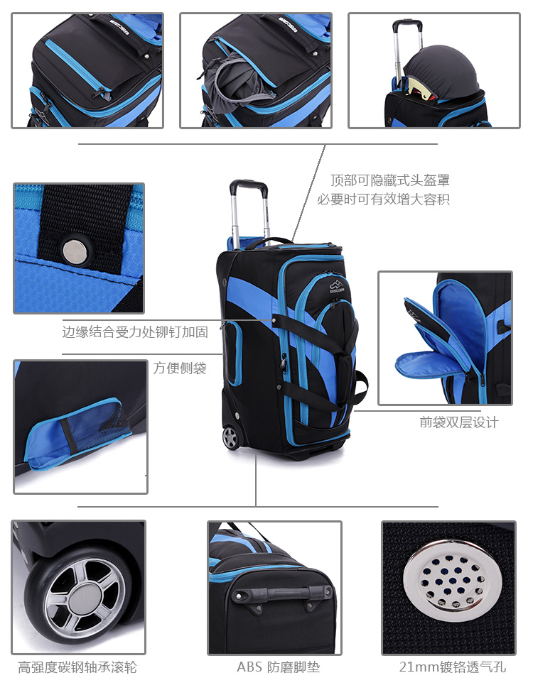 Eastgear giày mũ bảo hiểm túi xe đẩy túi duy nhất và đôi board giày trượt tuyết mũ bảo hiểm túi xe đẩy trường hợp vali trượt tuyết bánh xe túi vali size 28