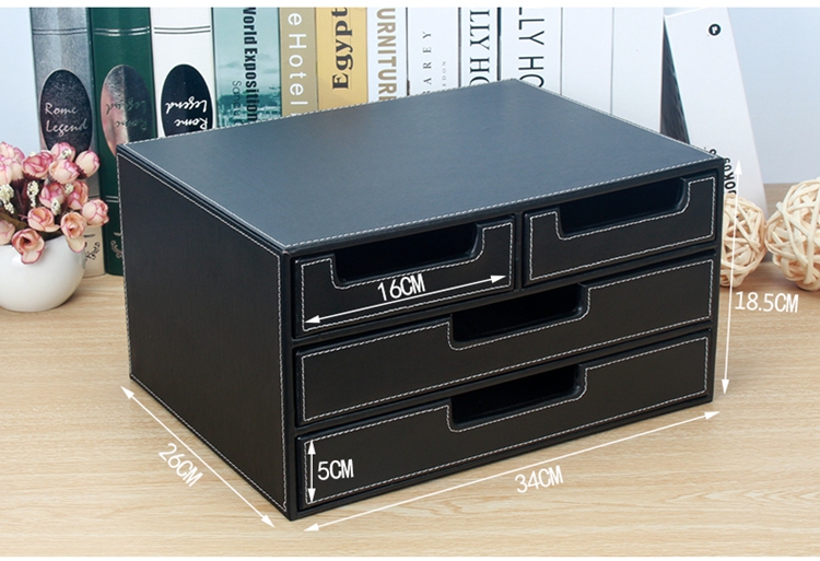 Leather Office Desktop File Cabinet Data Ark A4 Paper Storage Box