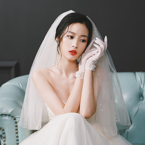 Korean Bridal Wedding Head Dress Supersenssen Ensemble Tennis Red Photo Props Pearl Short photo Head Veil Head Accessories