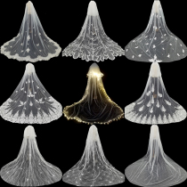 Bride wedding main wedding dress head yarn ultra sensuori net red photo prop Han style long style large trailing head yarn with lamp