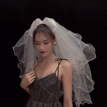 White bridal wedding dress Head yarn Short lady Bride Four Floors Butterfly Knot Super Fairy Net Red Photo Sensuo Head Yarn