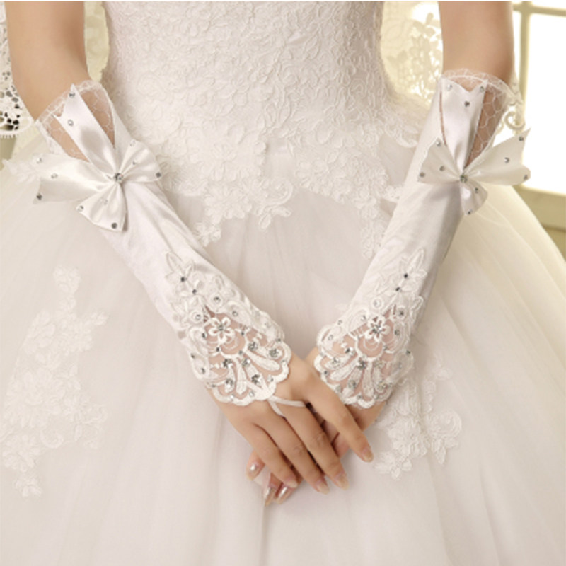 New bride white gloves lace mesh summer shade simple veil Korean wedding gloves