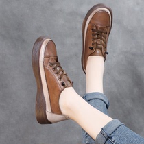 Genuine leather single shoes woman 2022 new Inn wind soft leather small leather leather shoes head layer cow leather collage retro casual womens shoes