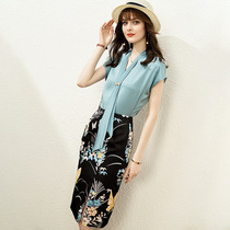 SandroBeytagh royal sister professional fan light and familiar style wild V-neck shirt printed hip skirt fashion suit female