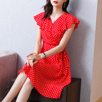 SandroBeytagh silk dress female 2021 new wave point waist thin mulberry silk a-line long skirt