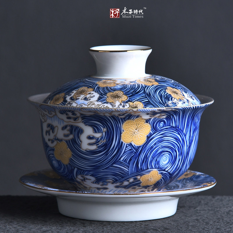 Jingdezhen pure silver enamel color ceramic 3-only cover bowl Gongfu tea with ceramic tea bowl and silver domestic tea maker