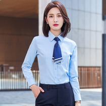 Blue Career Shirt Woman Long Sleeve Workwear Suit Spring Autumn Tooling Temperament Free of Oblique Grain Positive Dress White Shirt Inch