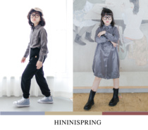 HININI original 2021 childrens clothing spring new products lapel long-sleeved boys and girls solid color retro shirt parent-child