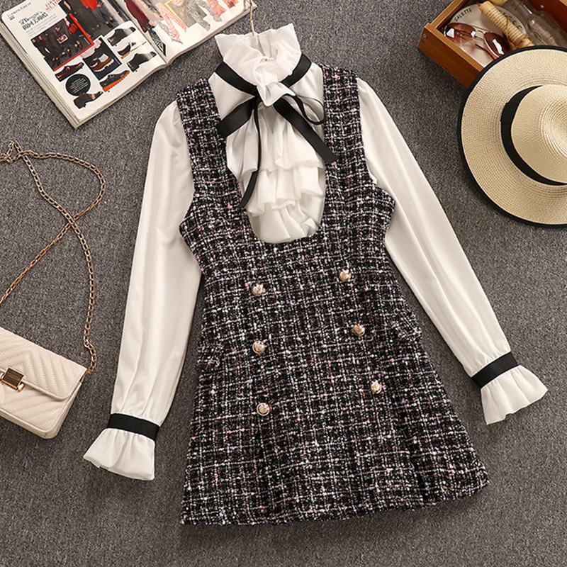 2020 Autumn Winter 2 Piece Set Overalls Dress Women Elegant