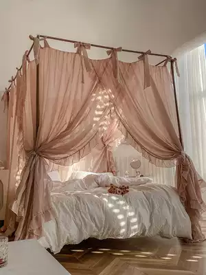 2021 new linen wind old canopy bed and breakfast court mosquito net 1 8m bed gong zhu feng household curtains consist of three sections