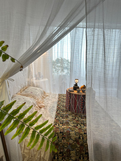 全棉绑绳款老式床蚊帐三开门纯棉宫廷落地卧室床幔家用A类棉纱