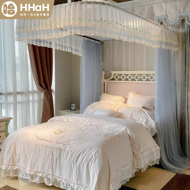 New u-type rail mosquito nets 1 8m home 2 m Princess wind three-door thickened double track pull rope lifting bracket