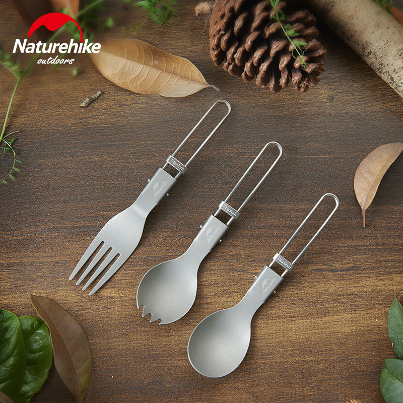 NH Outdoor Daily Home Portable Cutlery Titanium Metal Titanium Rice Meal Spoon Dining Fork Picnic Can Fold Spoon Fork Spoon
