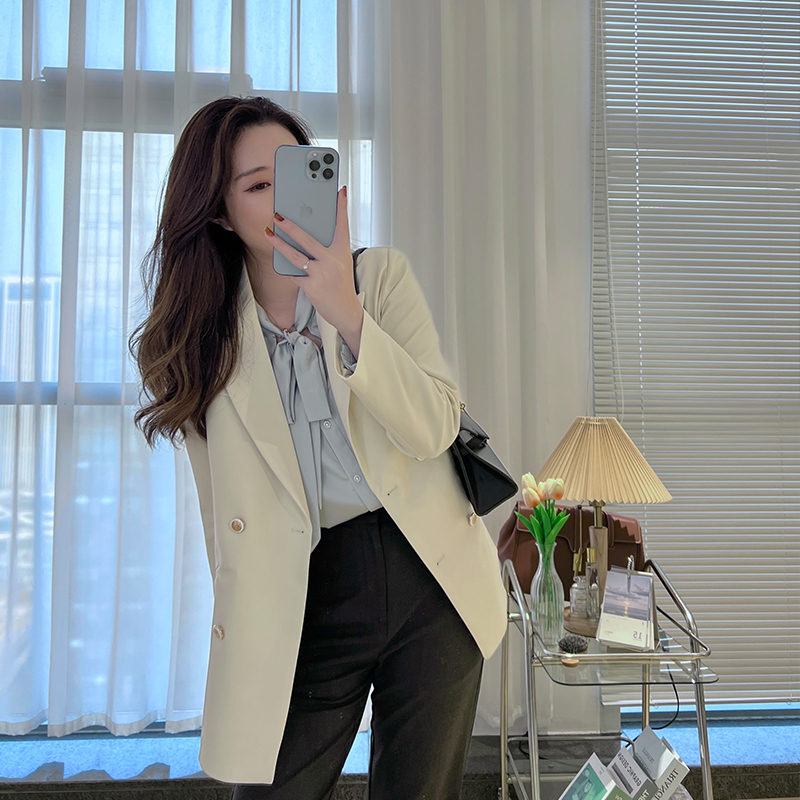 Willow Homemade White Suit Jacket Woman Early Spring Fall Han Version Loose Straight Drum Temperament Chic Blouse