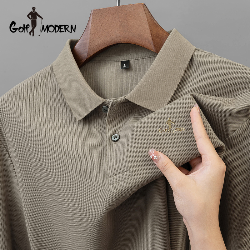 Golf Modern Golf Pure Cotton Men's Long-Sleeved Polo Shirt Spring & Fall New Style Lapel T-Shirt Men's Hem Slit