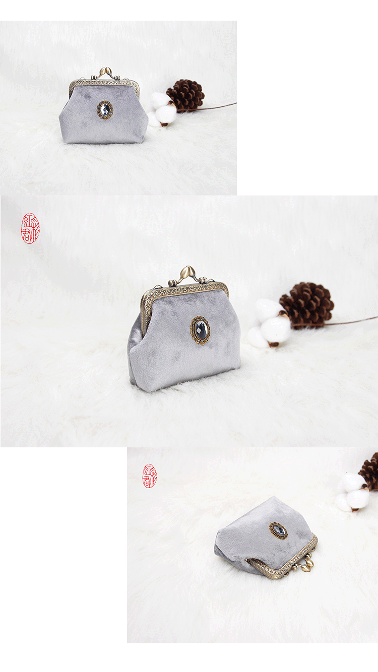 Rainbow Jun Handmade Bag Thiết kế độc lập Velvet Gemstone Vintage Gold Bag Joker Mini Coin Purse Messenger Bag - Ví tiền ví coach nam