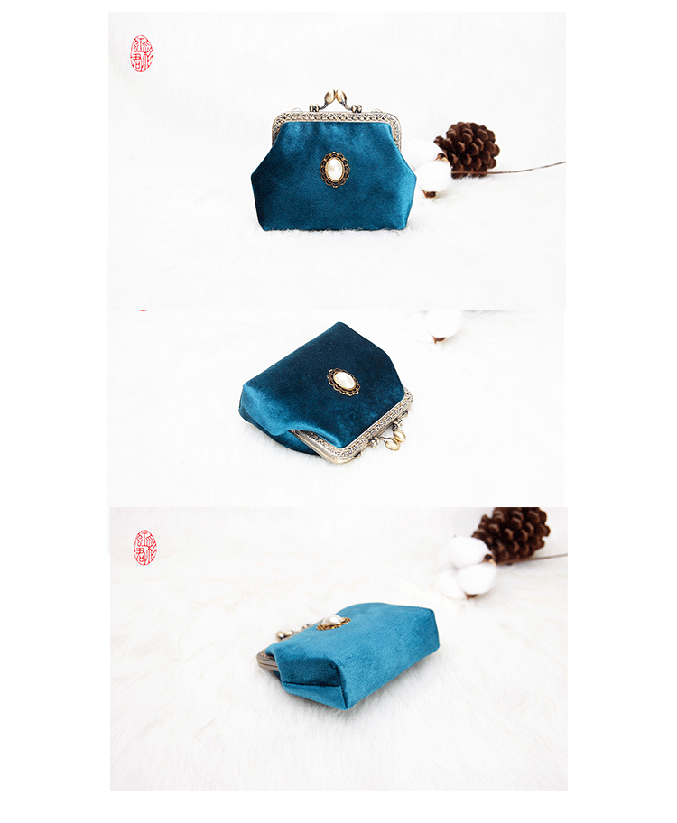 Rainbow Jun Handmade Bag Thiết kế độc lập Velvet Gemstone Vintage Gold Bag Joker Mini Coin Purse Messenger Bag - Ví tiền ví coach nam