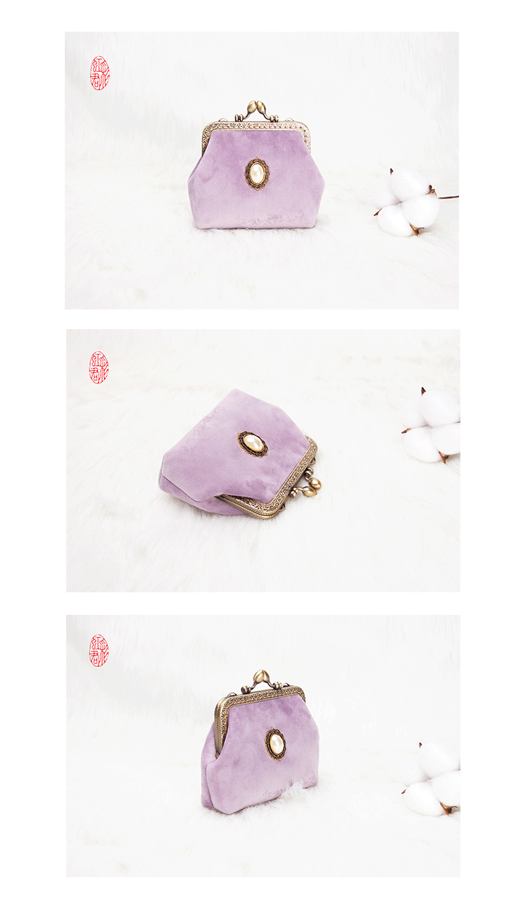 Rainbow Jun Handmade Bag Thiết kế độc lập Velvet Gemstone Vintage Gold Bag Joker Mini Coin Purse Messenger Bag - Ví tiền ví coach nam