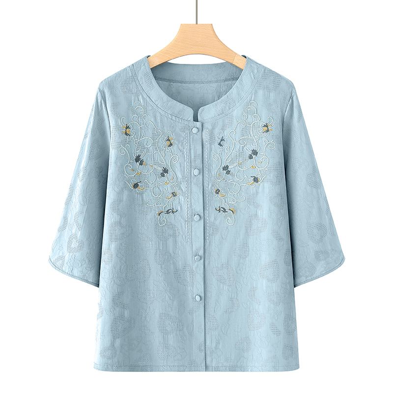 Middle-Aged and Elderly Women's Summer Clothing, Pure Cotton Suit for Mothers, 60-70 Year Old Grandma's Summer Shirt, Old Lady's Clothing