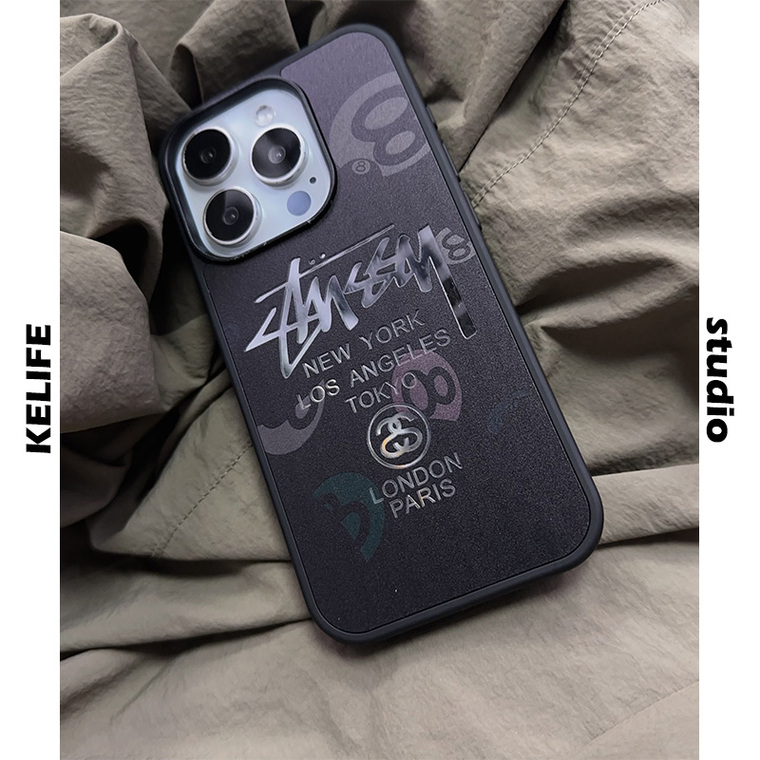Stüssy Silver Logo Skull Black iPhone Case