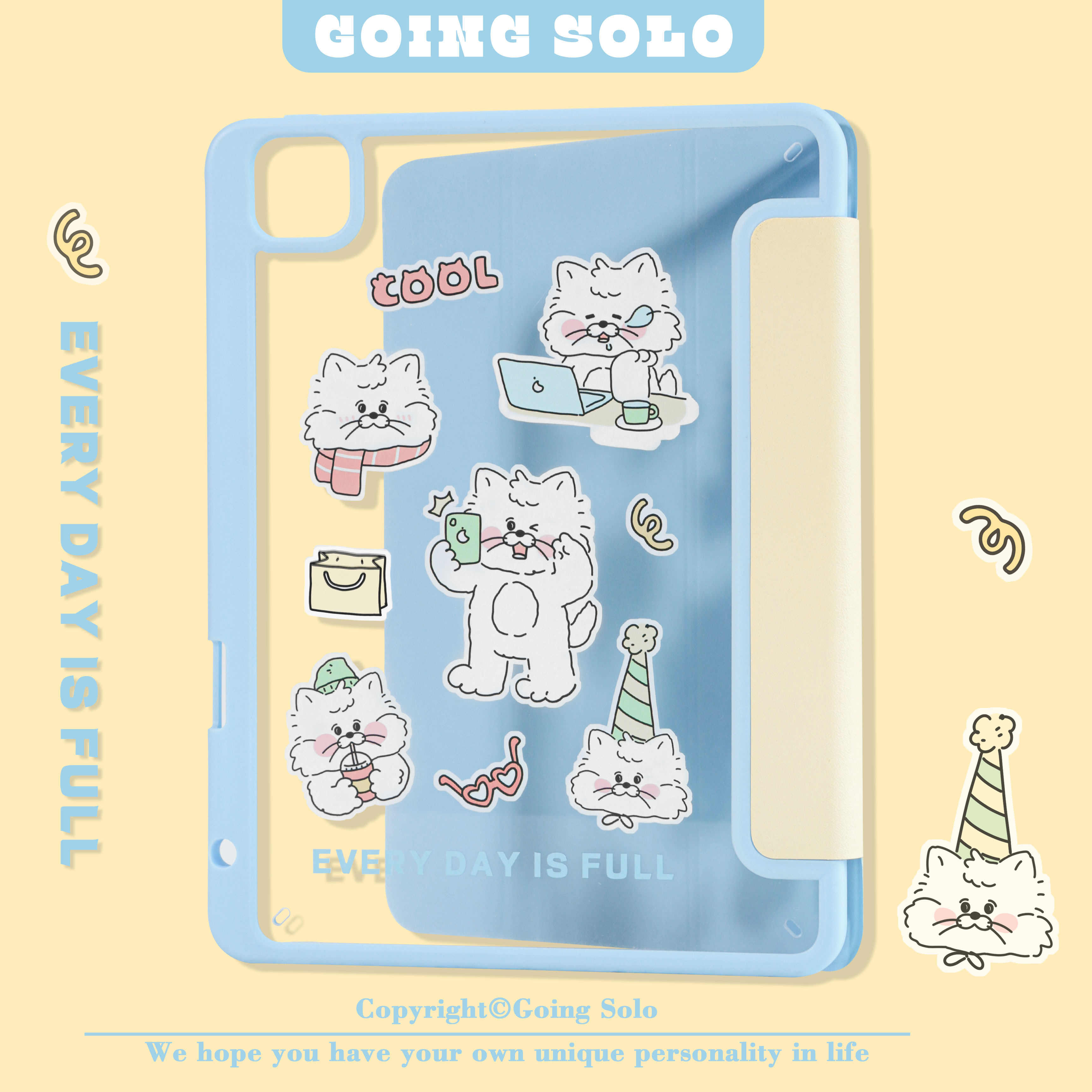 Unique and row milk yellow cat ipadpro12 9 flat protective shell pro11 with pen slot air5 protective sleeve mini6