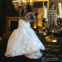 GINGERAIN German cat clothes hairless cat white wedding dress deep V beaded heavy industry lace Super fairy evening dress