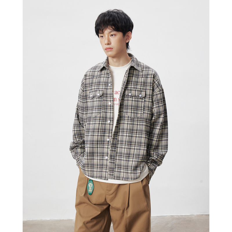 Uhuzz 26Aw Retro Loose Casual Versatile Long-Sleeve Plaid Shirt with Pockets, Couple's Outfit Uhuzz 26Aw Retro Loose Casual Versatile Long-Sleeve Plaid Shirt with Pockets, Couple's Outfit