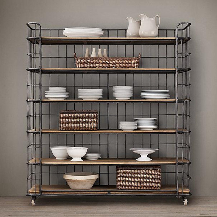 American industrial style office wrought iron partition shelf floor multi-layer loft restaurant decorative lattice bookshelf