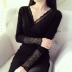 Đầm ren nữ cộng với nhung dày mùa thu đông gợi cảm Áo cổ dài tay chữ V bó sát bụng ấm đồ lót thủy triều Áo ấm