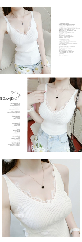 Mùa hè mới móc ren khâu cổ chữ V đan áo yếm nhỏ nữ ngắn Đoạn ngắn tay áo chạm đáy thủy triều