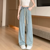 Тонкие джинсы, приталенные шелковые штаны, подходит для подростков, высокая талия, свободный прямой крой