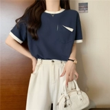 Хлопковая летняя сексуальная футболка с коротким рукавом, свободный крой, высокий воротник