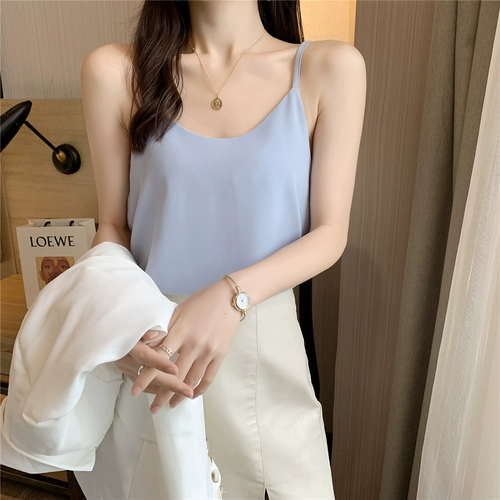 Костюм, шифоновая сексуальная майка топ, футболка без рукавов, V-образный вырез, свободный крой