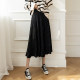 Gold velvet pleated skirt women's spring and autumn new fashion corduroy skirt mid-length high waist a-line swing skirt