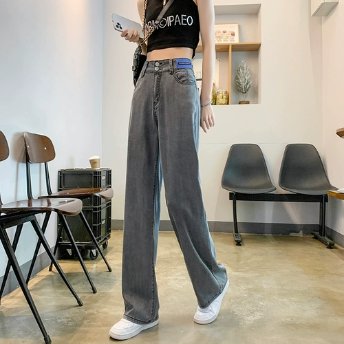 Тонкие джинсы, шелковые штаны, высокая талия, свободный прямой крой