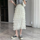 Black skirt women's summer 2023 new high waist slim fluffy cake skirt mid-length ruffled chiffon skirt