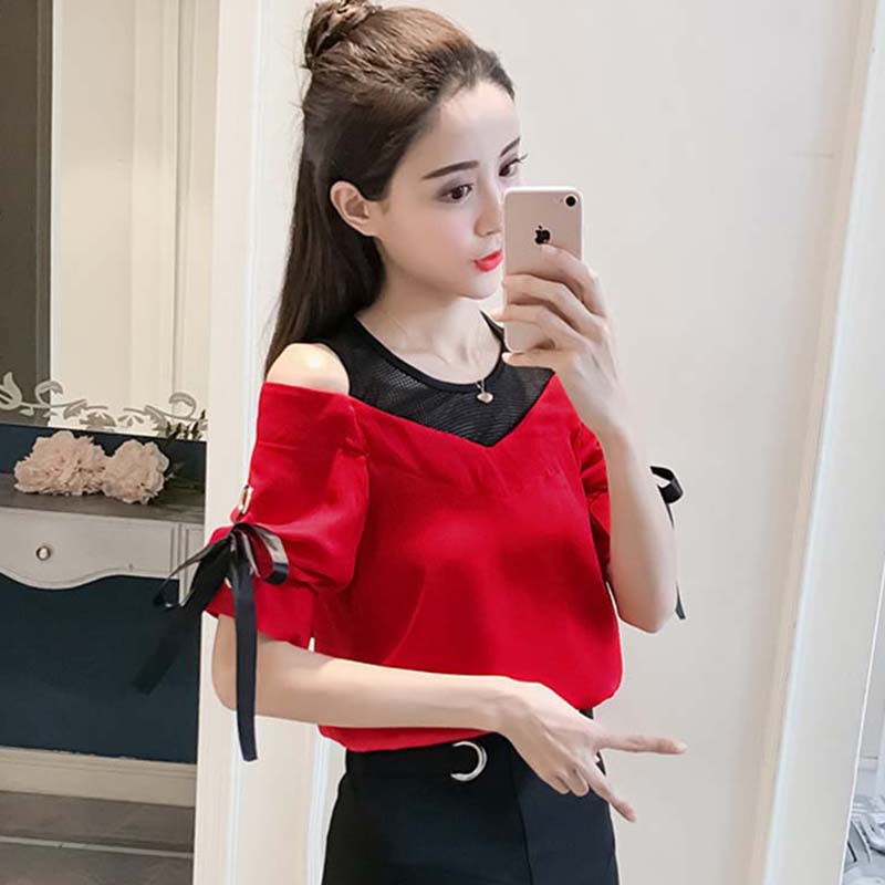 2022 Summer New Pinned jacket Head short sleeve snow-spinning Shirt Dress Temperament Butterfly Knots stitching Shoulder Clothes
