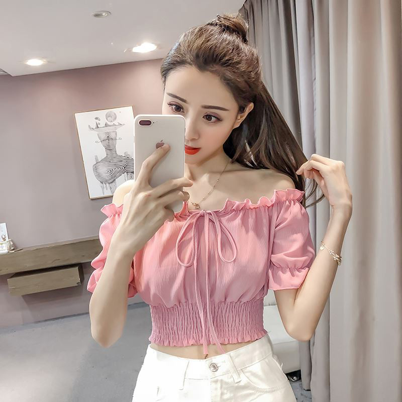 Princess beat his waist in his shoulder and wood ear collected pink snow spinning ultra-short, thin, exposed navel coat female summer