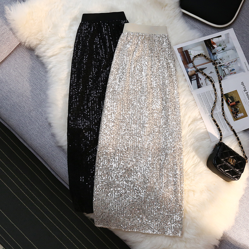 Sparkly Sequin Skirt for Women, Spring and Autumn 2026 New Style, High-Waisted, Slimming, Mid-Length, A-Line, Bodycon Pencil Skirt