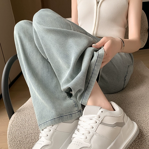 Тонкие джинсы, приталенные шелковые штаны, подходит для подростков, высокая талия, свободный прямой крой