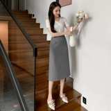 Розовый пиджак классического кроя, летняя юбка, подходит для подростков, средней длины, высокая талия, свободный прямой крой, с акцентом на бедрах