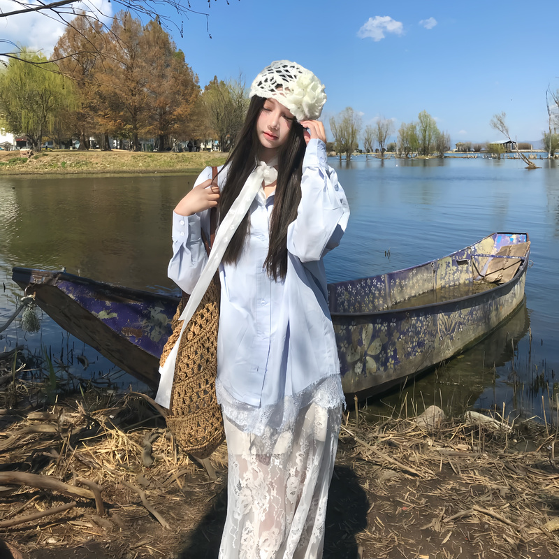 2025 Spring and Autumn New Loose Shirt Original Iceland Mousse Loose Lace Shirt/Long Lace Skirt 2025 Spring and Autumn New Loose Shirt Original Iceland Mousse Loose Lace Shirt/Long Lace Skirt