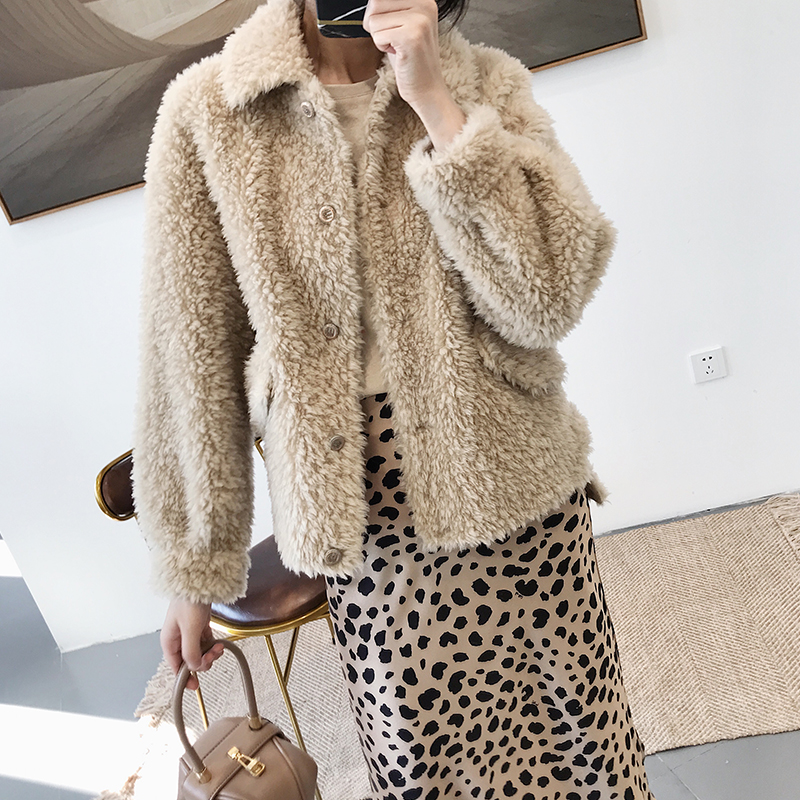 Australian grain lamb wool jacket woman small sub winter casual sheep cut velvet big coat leather fur integrated short fur
