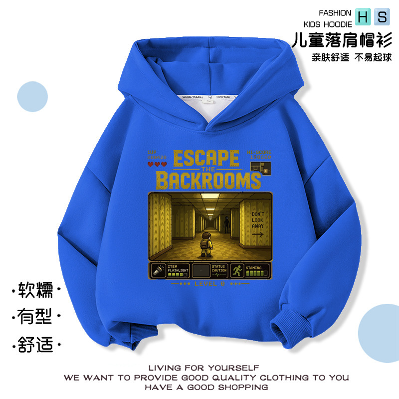 Backrooms Children's Hooded Sweatshirt with Fleece, Autumn and Winter Style, Unisex Student Hoodie Jacket, Children's Clothing