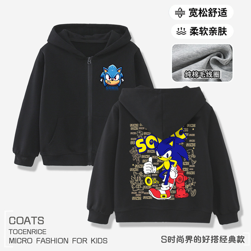 Sonic the Hedgehog Children's Hooded Zip-Up Jacket Boys' Autumn Sweatshirt Trendy Sonic the Hedgehog Children's Hooded Zip-Up Jacket Boys' Autumn Sweatshirt Trendy