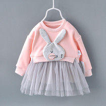 Female Baby Spring Autumn Web Yarn Dress Dress 2020 New Spring Dress Sweet temperament fluffy dress 0-1-3 years 2 babies