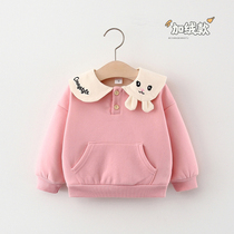 Baby girl plus velvet sweater Autumn Winter Dress Doll lapel base shirt 0-1-3 years old baby T-shirt jacket foreign gas